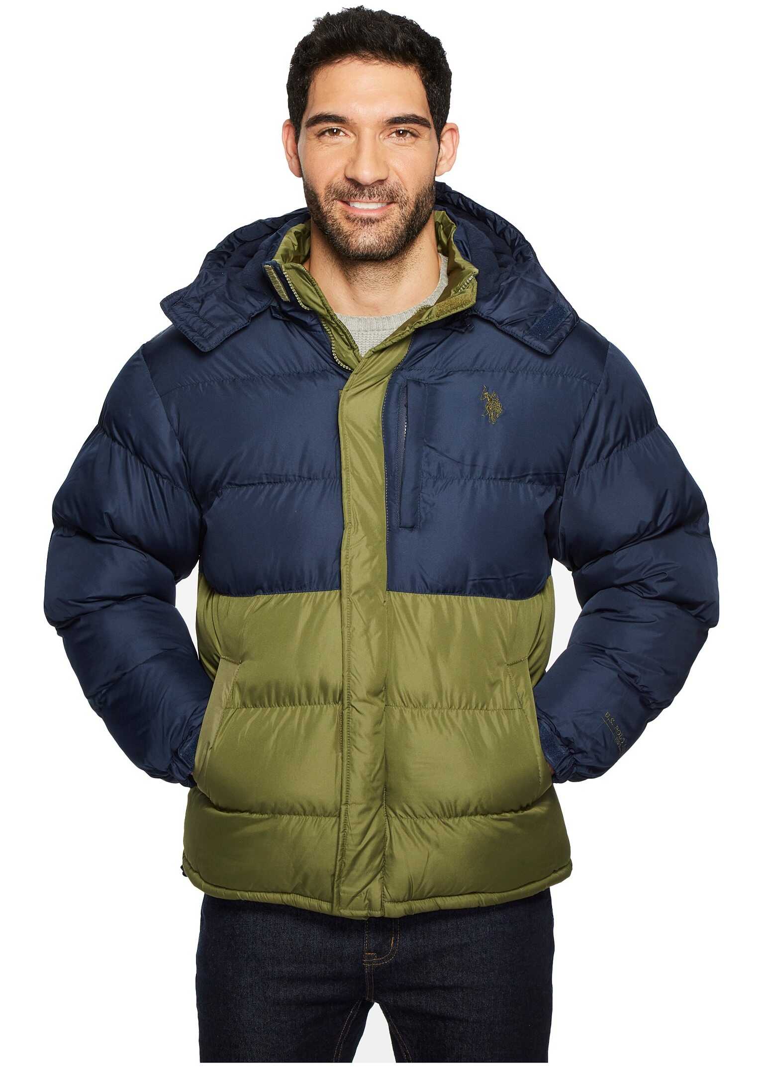 Geaca U.S. POLO ASSN. Color Block Bubble Jacket Army Green