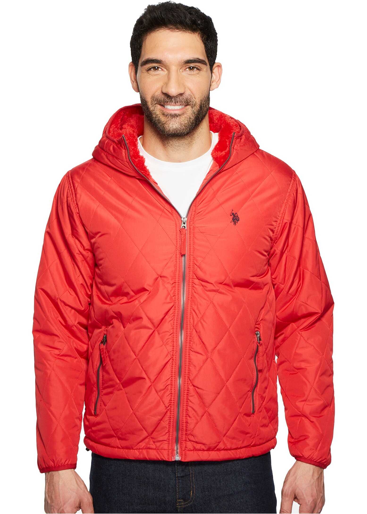 Geaca U.S. POLO ASSN. Diamond Quilted Hooded Jacket Chili Pepper