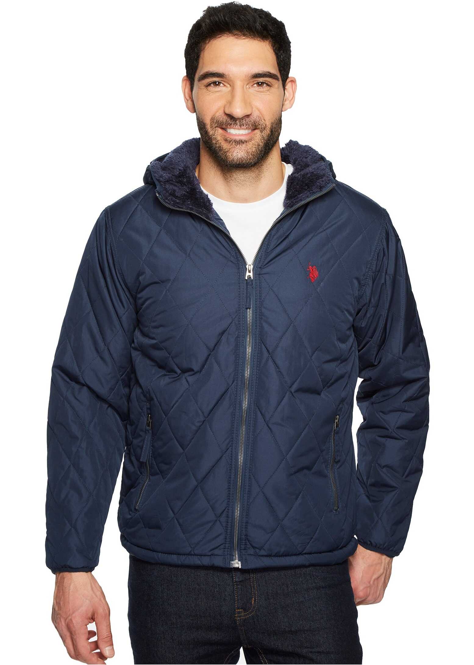 Geaca U.S. POLO ASSN. Diamond Quilted Hooded Jacket Classic Navy