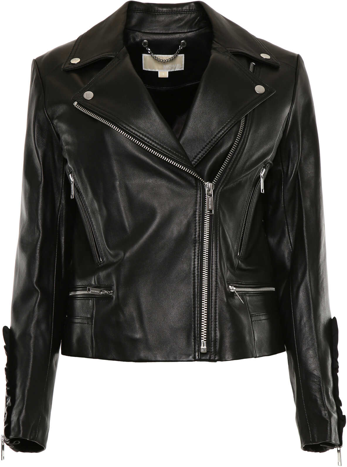 Geaca Michael Kors Leather Biker Jacket BLACK