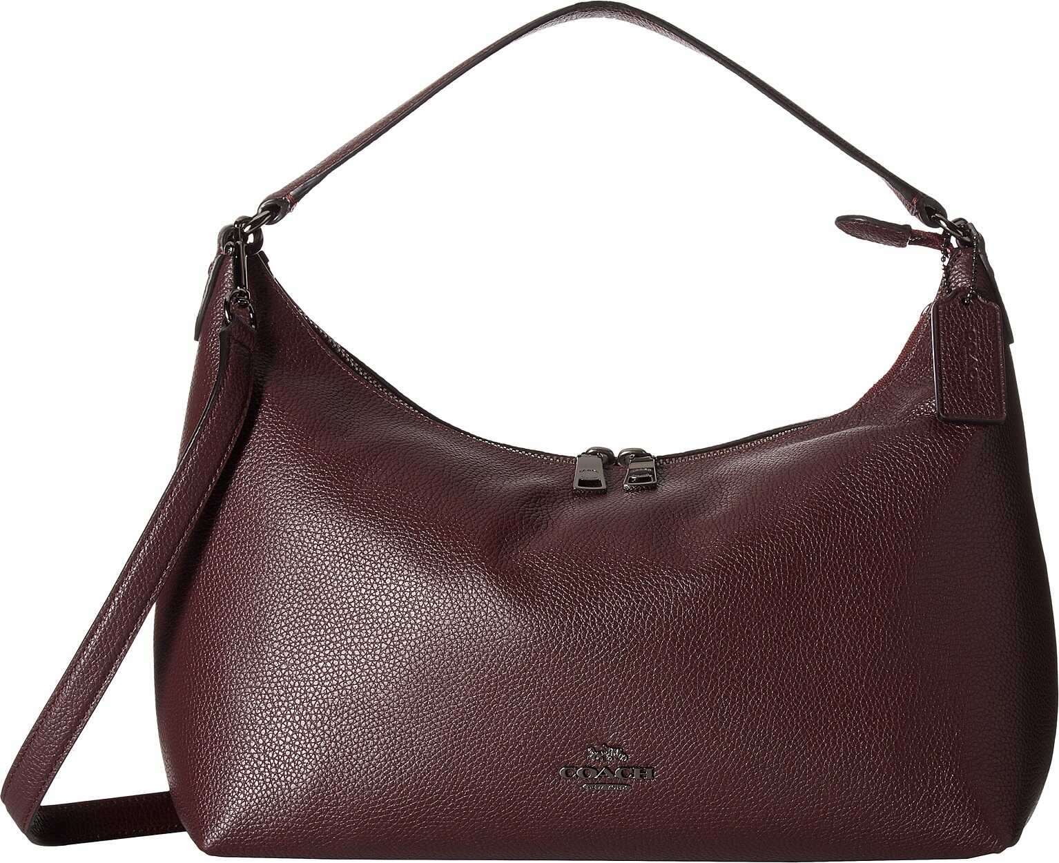 COACH Pebbled Leather East/West Celeste Convertible Hobo Warm Oxblood