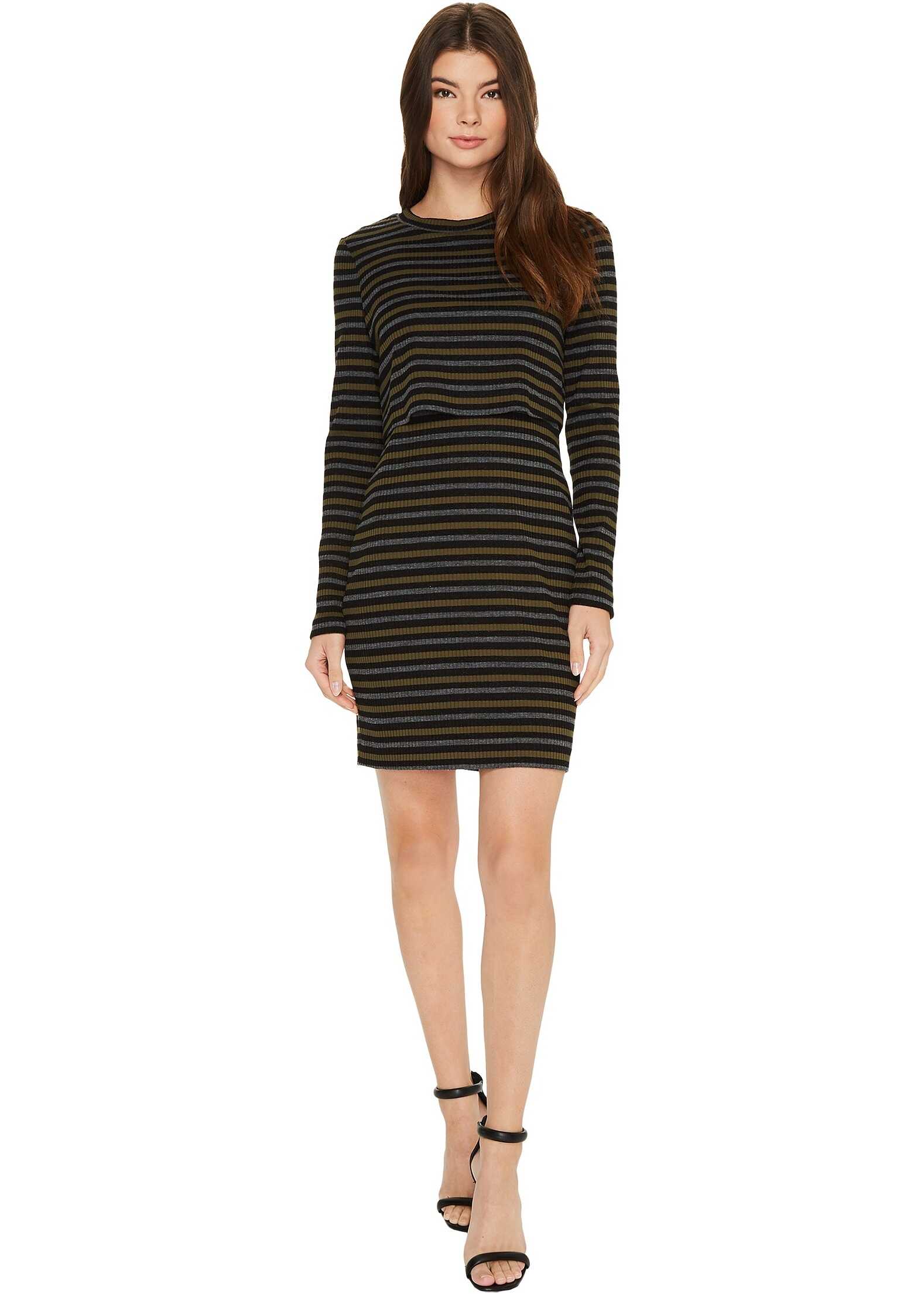 Rochie Nicole Miller Twofer Vintage Striped Dress Olive/Multi
