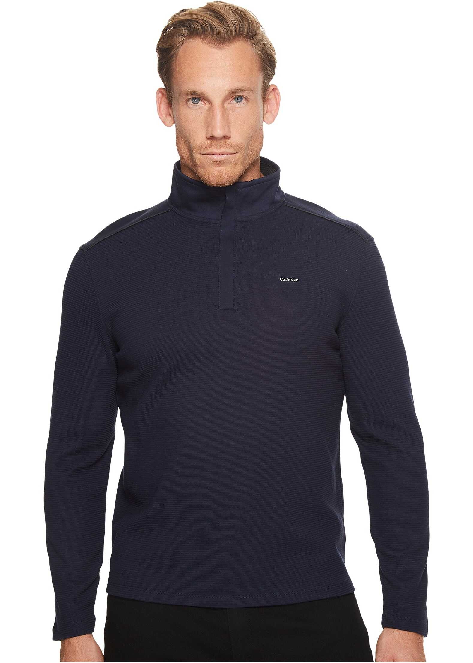 Pulover Calvin Klein Jacquard Mock Neck 1/4 Zip Sweater Cadet Navy