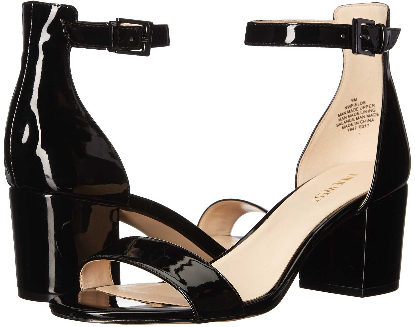 Sandala Nine West Fields Block Heel Sandal Black Patent
