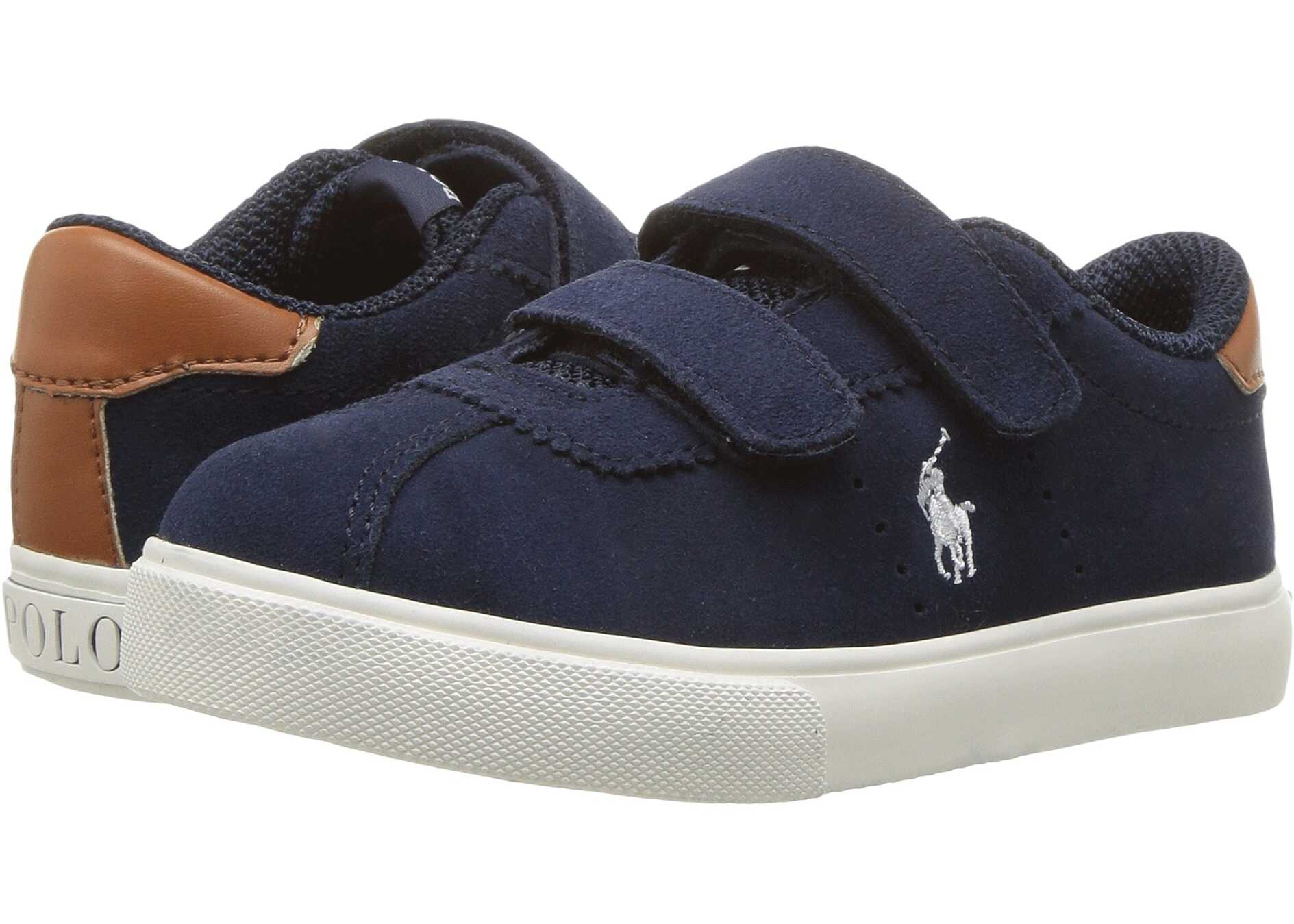 Tenis Polo Ralph Lauren Kids Hadley EZ (Toddler) Navy Suede w/ White Pony