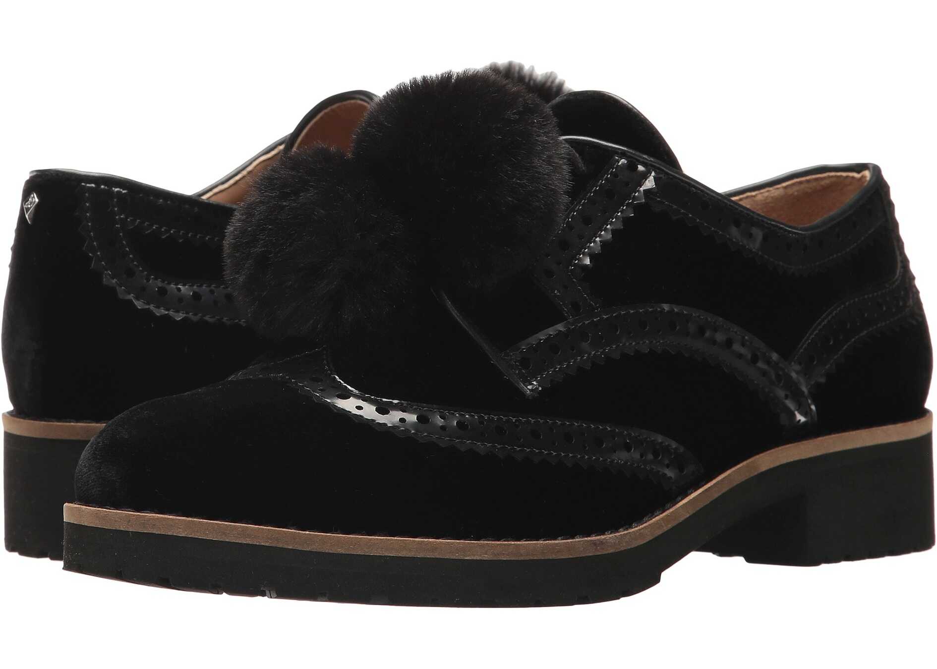 Pantof Sam Edelman Dahl Black Silky Velvet/Brush-Off Box Leather