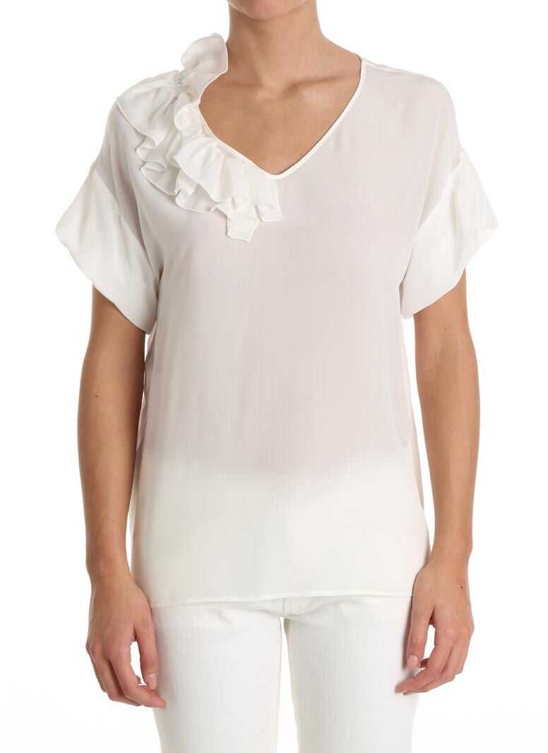 White Silk Top With Ruffles