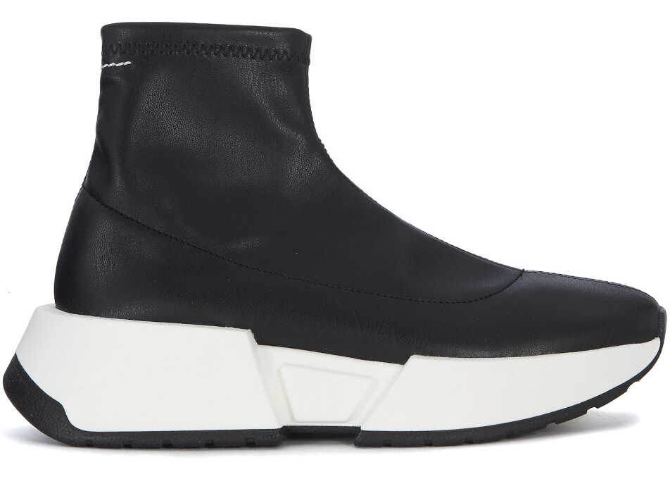 Tenis MM6 Maison Margiela Black Faux Leather Sock Sneakers Black
