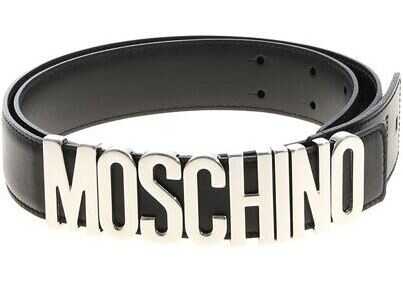 Moschino Silver Moschino Logo Belt In Black Black