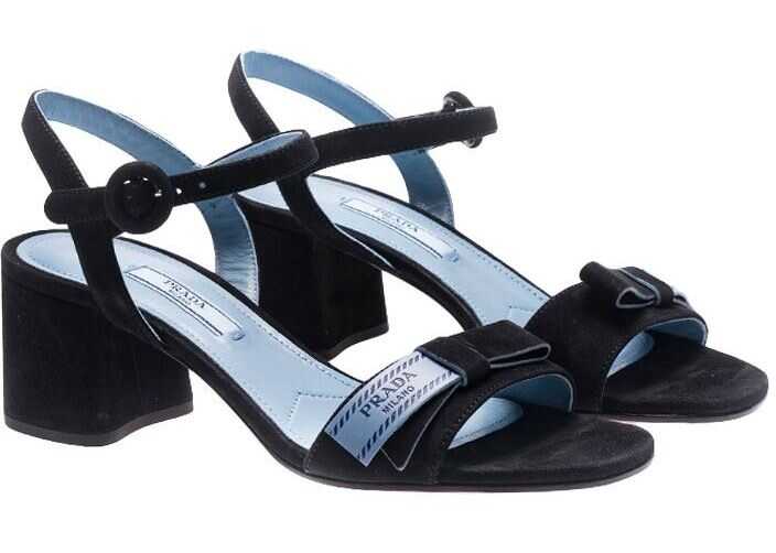 Prada Black Sandals With Light Blue Logo Black