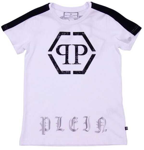 Tricou Philipp Plein White Printed T-Shirt With Rhinestones White