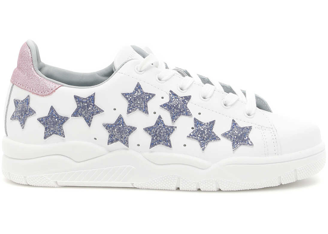 Tenis Chiara Ferragni Leather Roger Sneakers With Glitter Stars WHITE