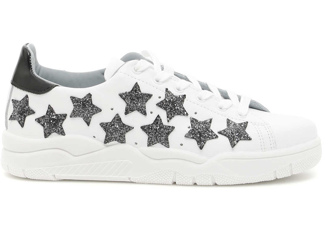 Tenis Chiara Ferragni Leather Roger Sneakers With Glitter Stars WHITE