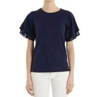 Tricouri Blue T-Shirt With Polka Dots Sleeve Femei