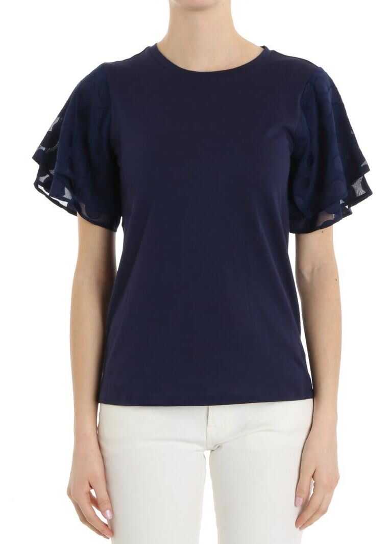 Tricou Michael Kors Blue T-Shirt With Polka Dots Sleeve Blue