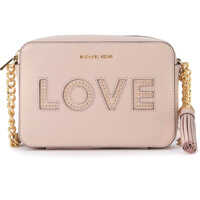 Genti de Mana Michael Kors Ginny Pink Leather Shoulder Bag With Love Writing And Studs.