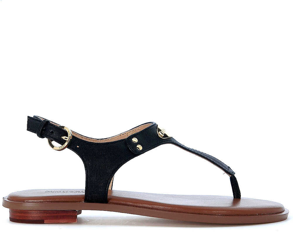 Sandala Michael Kors Plate Thong Sandal In Black Saffiano Leather Black