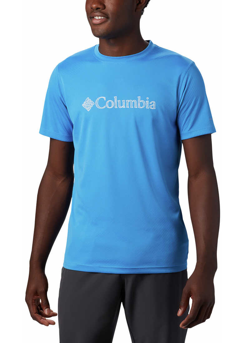 Columbia Zero Rules Short Sleeve Graphic Shirt 1533291 Azure Blue Topo Lines