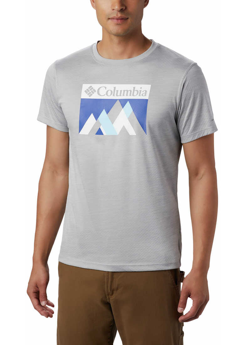 Columbia Zero Rules Short Sleeve Graphic Shirt- Grey Heather Peak Fun 1533291 Columbia Grey Heather Peak Fun