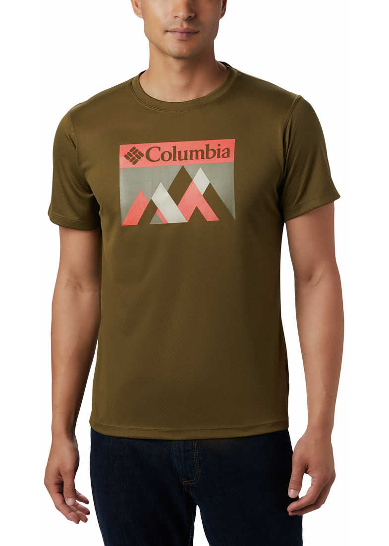 Columbia Zero Rules Short Sleeve Graphic Shirt 1533291 New Olive Peak Fun