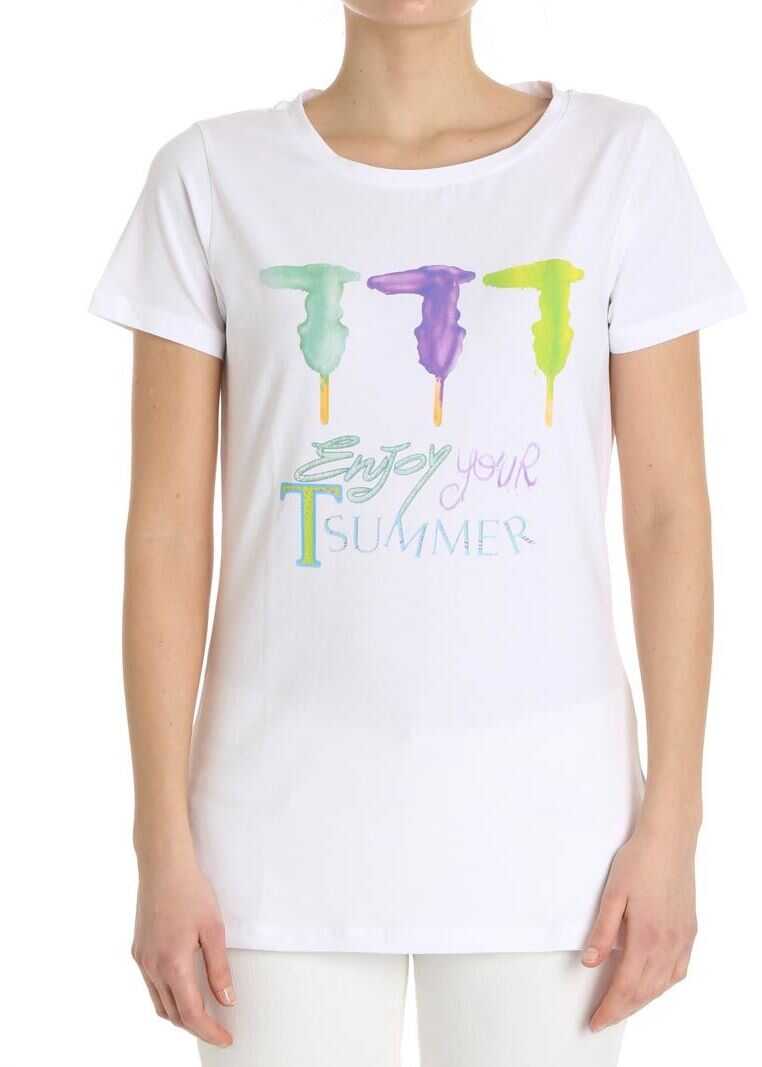 Tricou Trussardi White T-Shirt With Multicolor Logo Print White