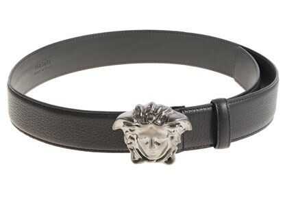 Curea Versace Black Leather Belt With Silver Buckle Black