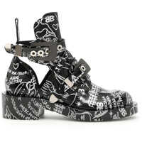 Botine Brushed Leather Boots With Tattoo Print Femei