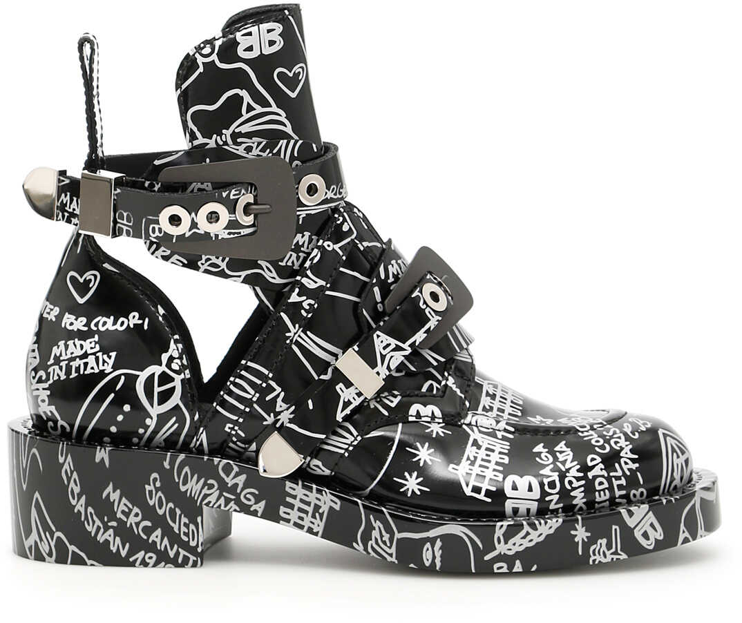Balenciaga Brushed Leather Boots With Tattoo Print NOIR ARGENT