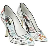 Incaltaminte Dolce & Gabbana White Pointy Pumps With Murales Print