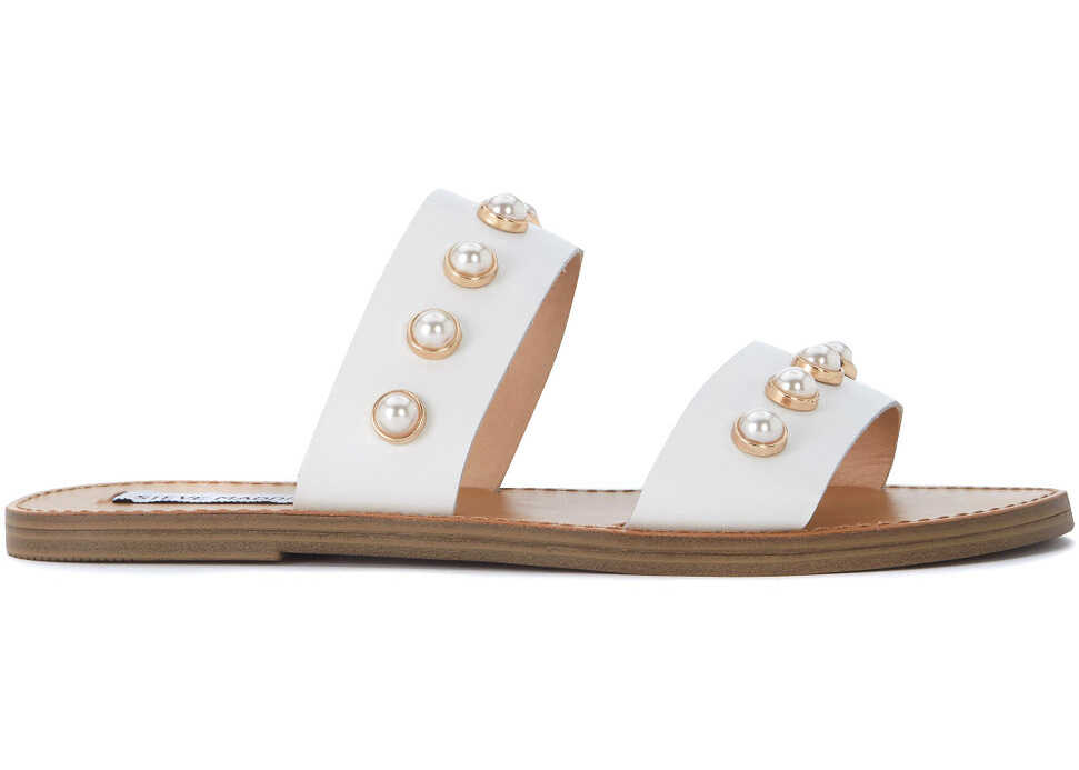 Sandala Steve Madden Jole White Leather Sandal With Pearls White