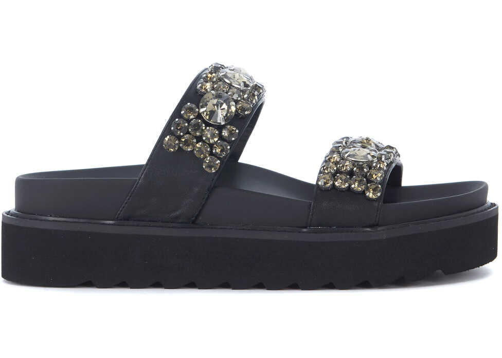 Sandala Steve Madden Peigi Black Eco Leather Slipper With Crystals Black