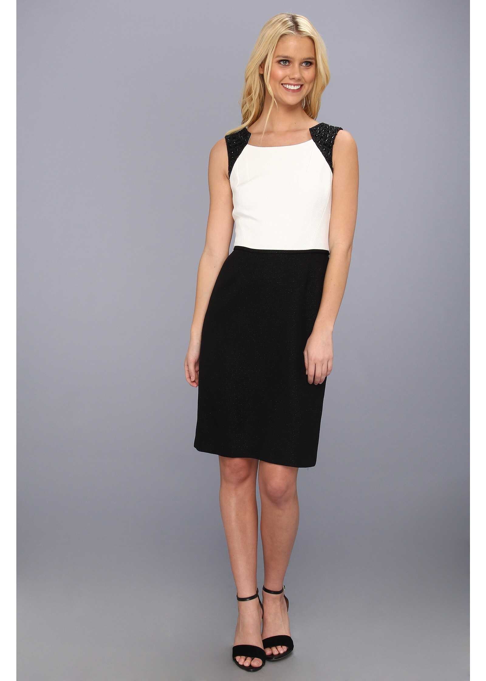 Rochie Tahari by ASL Pat Metallic Dress* Ivory/Black