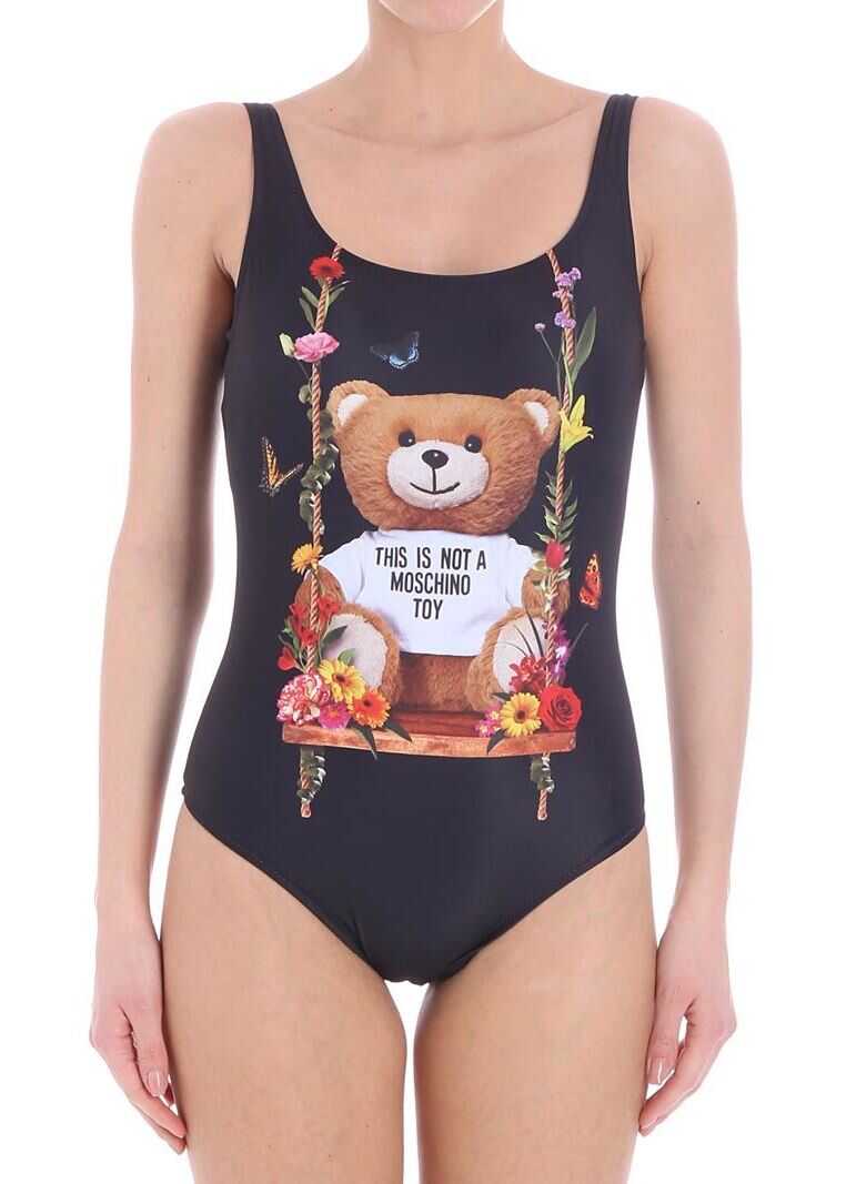 Costum Moschino Black Swimsuit With Teddy Bear Print Black