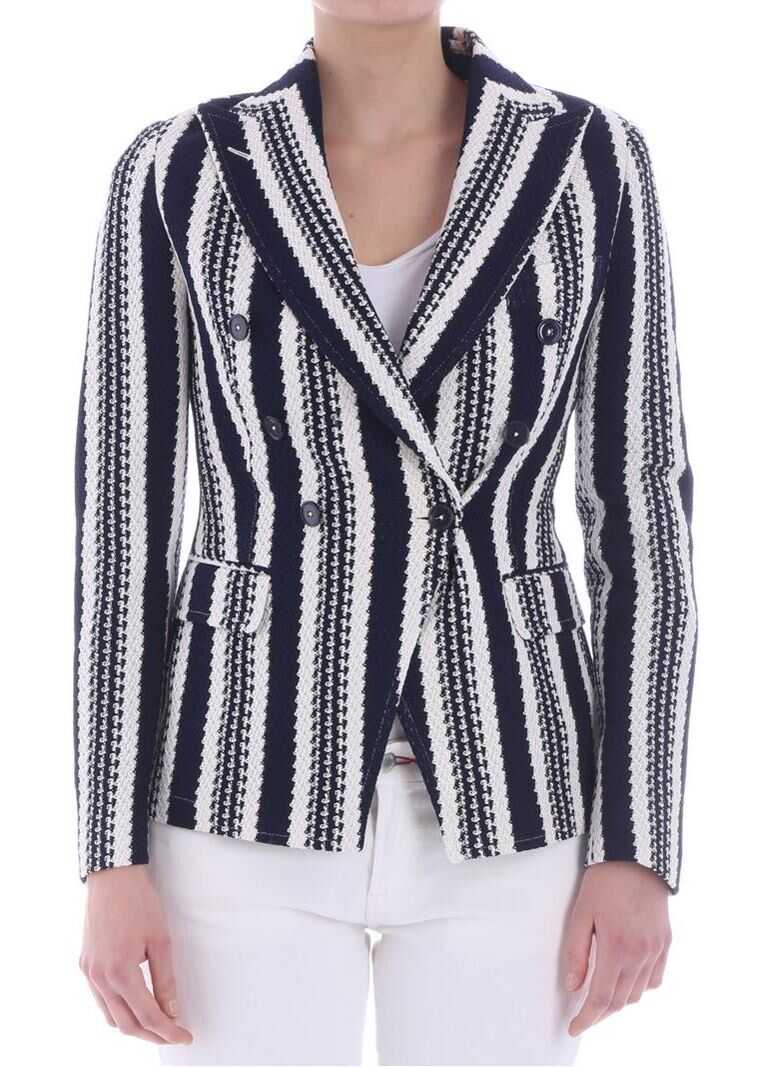 Jacheta Tagliatore Blue And White Striped Jacket Blue