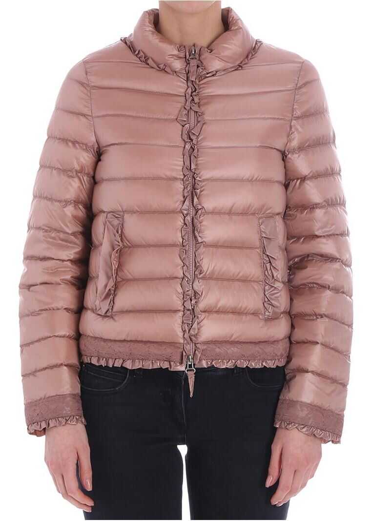 Geaca Twin-set Simona Barbieri Pink Down Jacket With Ruffles And Lace Pink