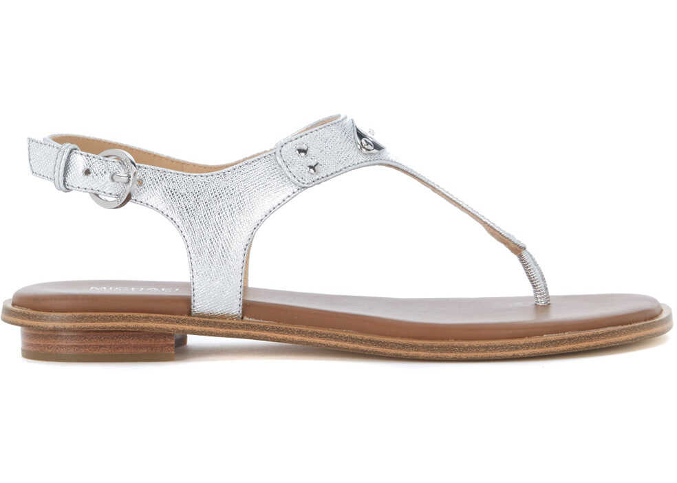 Sandala Michael Kors Sandalo Infradito Michael Kors In Pelle Saffiano Argento Silver