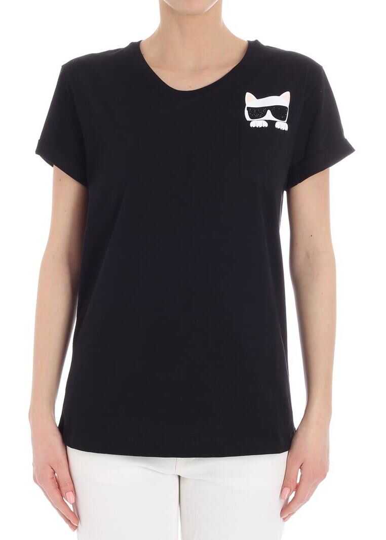 Tricou Karl Lagerfeld Black Ikonik Choupette T-Shirt Black