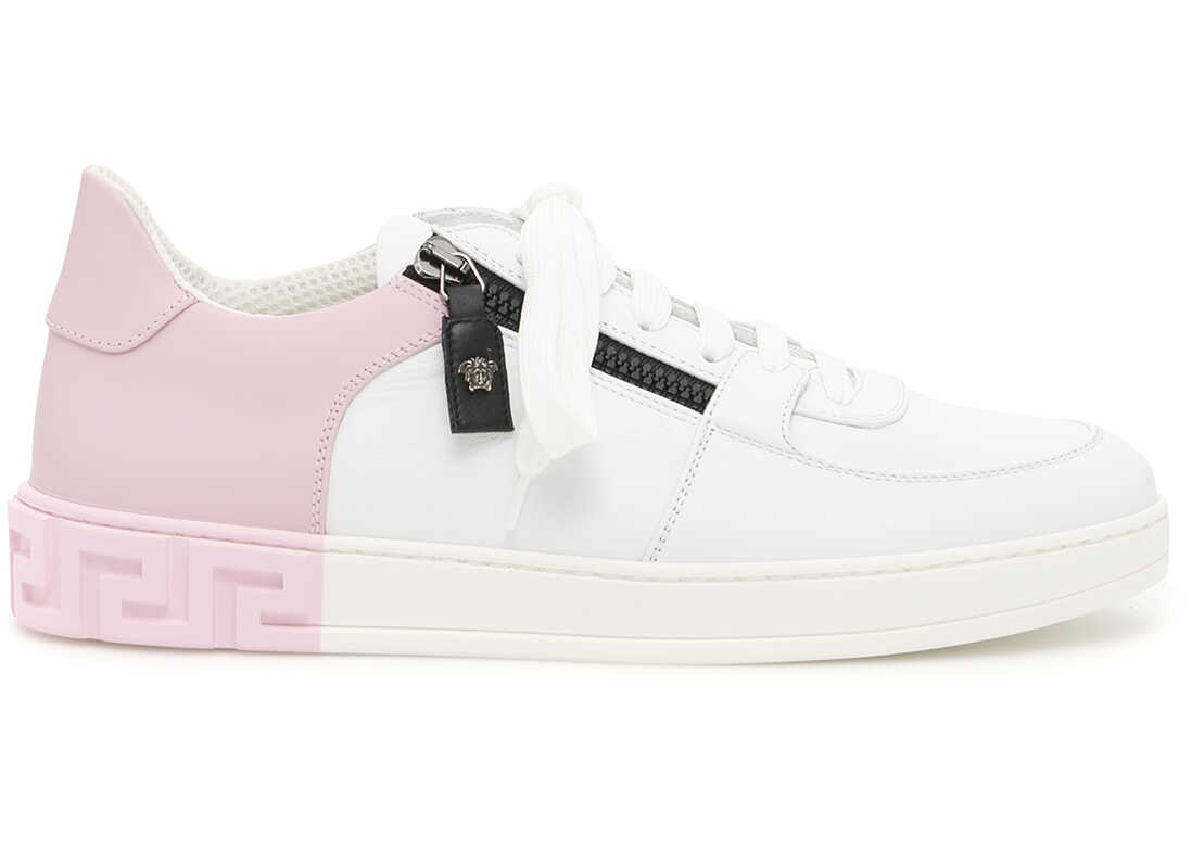 Tenis Versace Bicolor Calfskin Greek Sneakers BIANCO NERO POWDER PINK