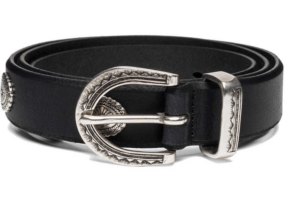 Curea Replay Unisex Leather Black Belt With Oval Studs Black