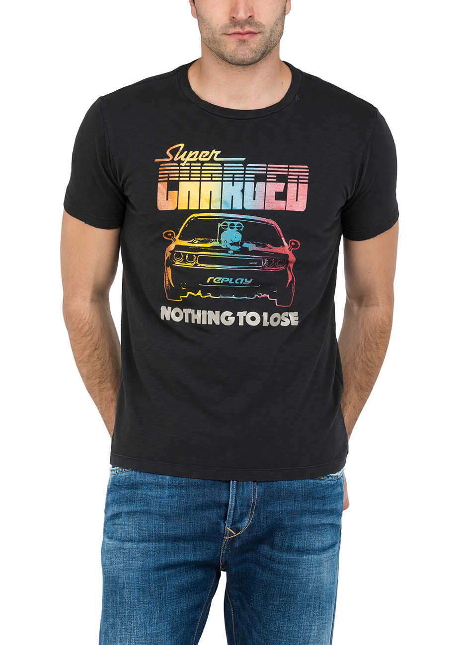 Tricou Replay Men's Black T Shirt With Print Blackboard