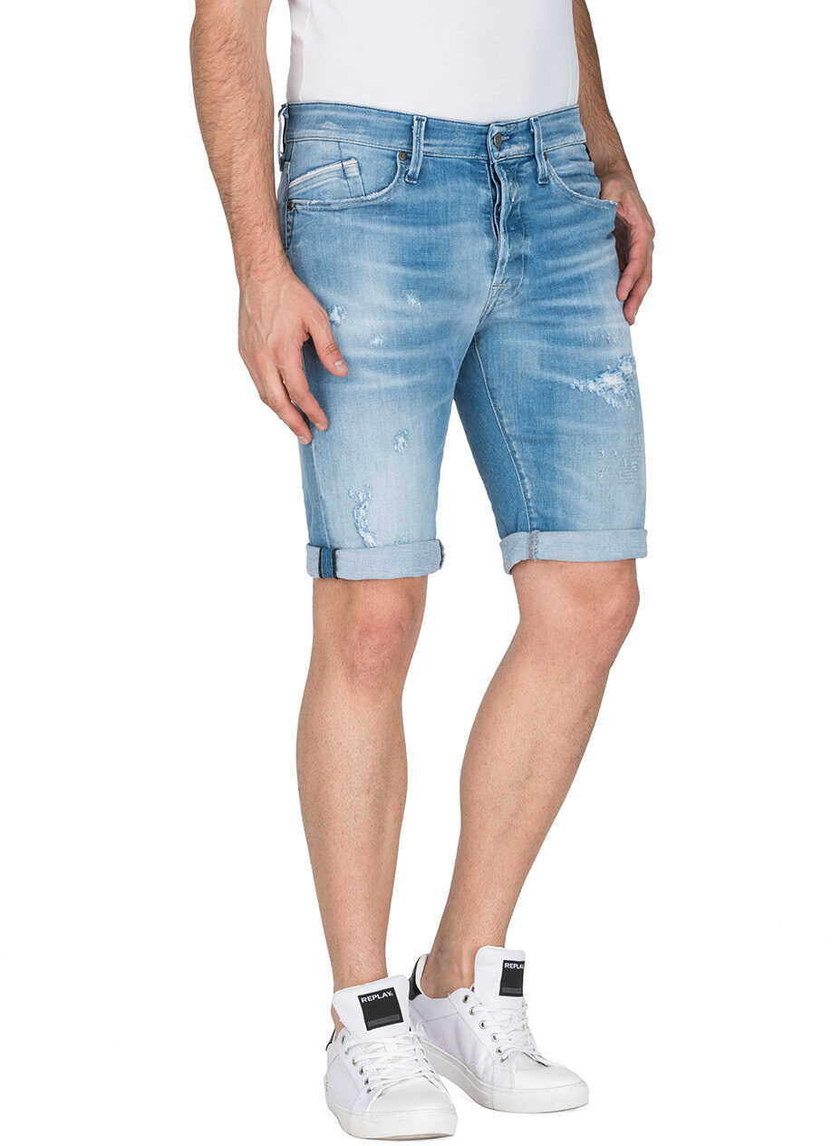 Pantalon Replay Men's Light Blue Regular Fit Denim Shorts Denim