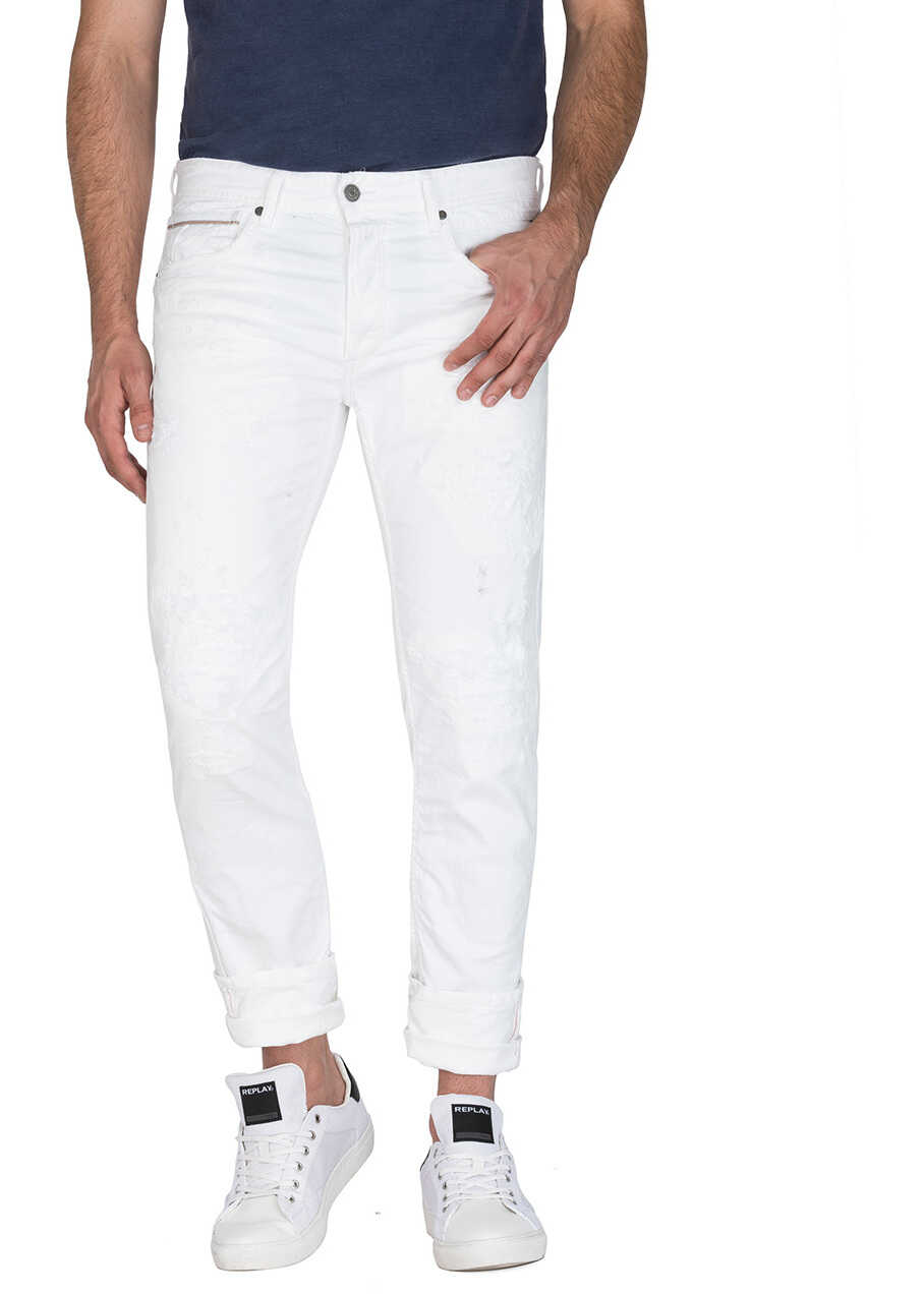Blug Replay Men's White Straight Fit Jeans White