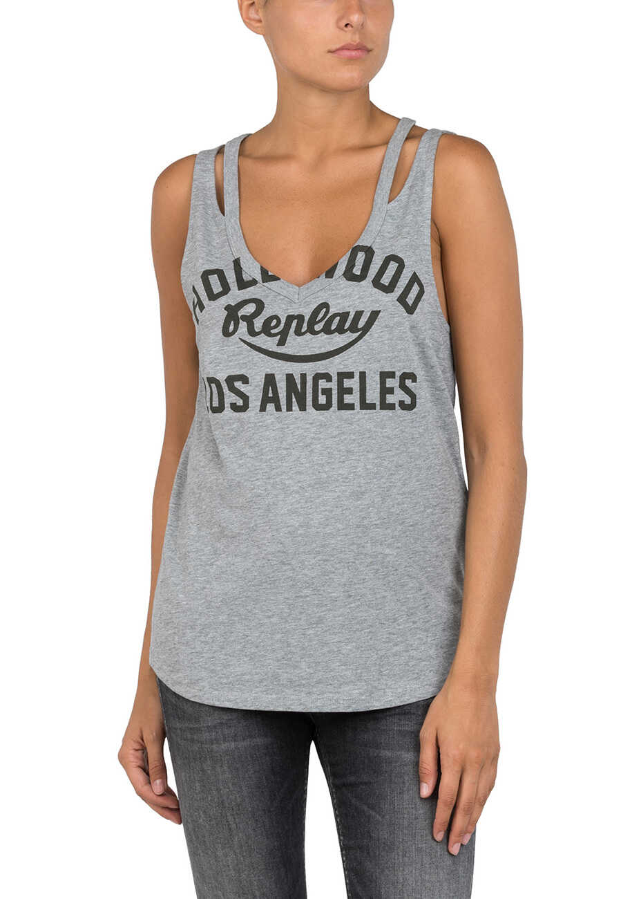 Bluza Replay Cotton Jersey Women's Grey Top Light Grey Melange