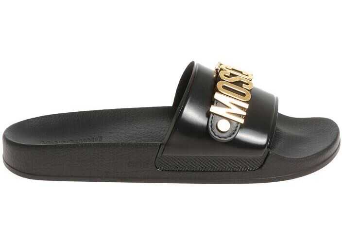 Moschino Black Slides With Golden Logo Black