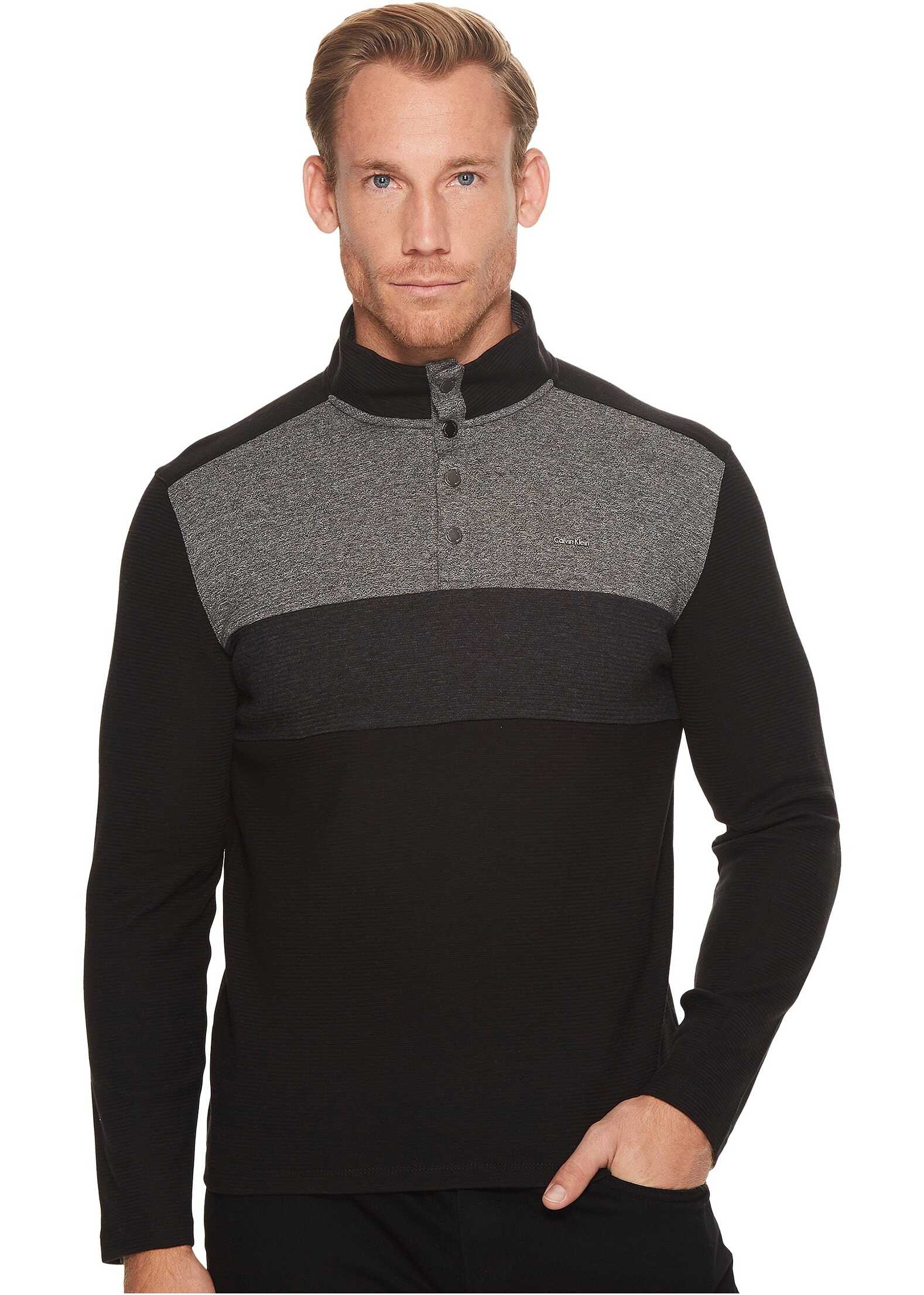 Pulover Calvin Klein Color Blocked Chest Stripe 1/4 Snap Knit* Black Combo