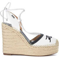 Pantofi cu Toc White Fabric Wedge Sandal Femei
