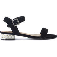 Sandale Cashmere Black Leather Sandal With Pearls Femei