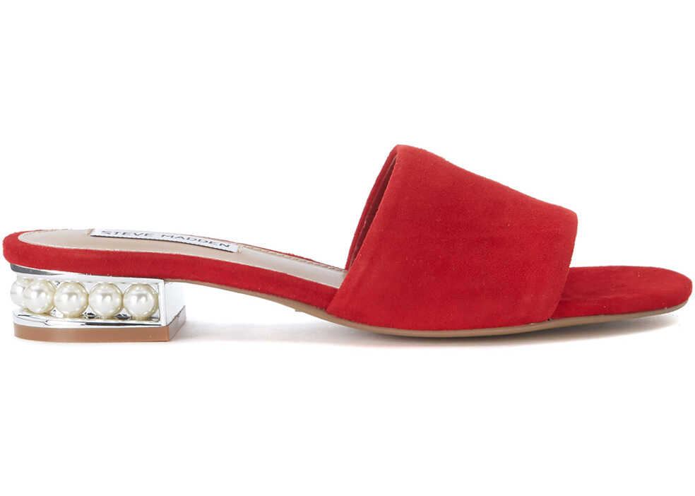 Sandala Steve Madden Costa Red Leather Sandal With Pearls Red