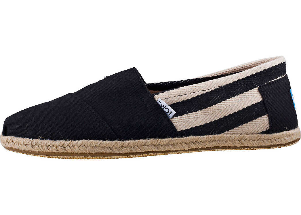 TOMS Classic Stripe University Slip On In Black White Black