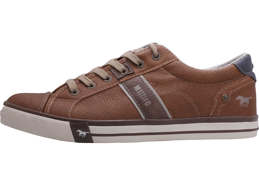 Tenis Mustang 3-Tone Perforated Low Trainers In Cognac Brown
